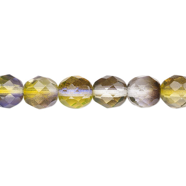 Bead, Czech fire-polished glass, green and purple, 8mm faceted round. Sold per 15-1/2" to 16" strand, approximately 50 beads. image number 0