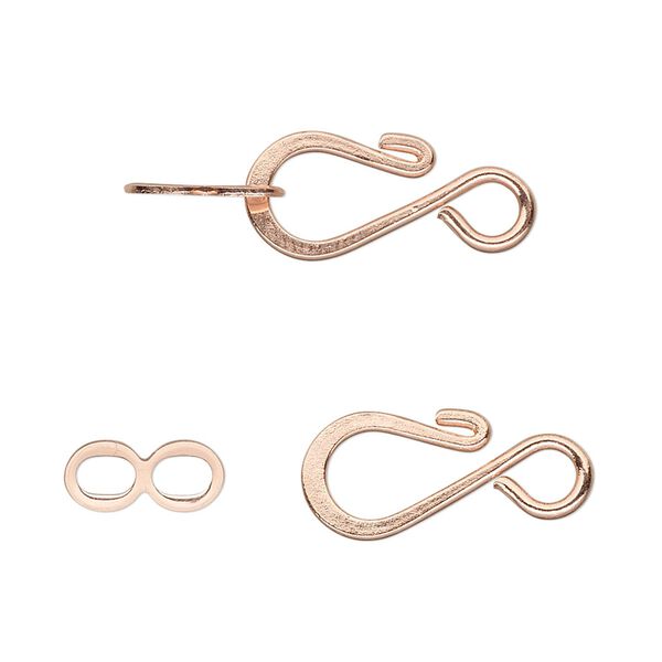 Clasp, hook-and-eye, copper-plated brass, 12.5x8.5mm flat. Sold per pkg of 10. image number 0