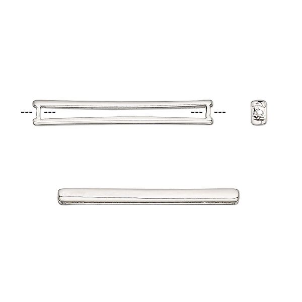 Bead, Delica®, bead frame, pewter, pkg/2, 26.5x3.5mm fits size 11/0 Delica seed beads setting rectangle, silver-plated (F0525/S). image number 0