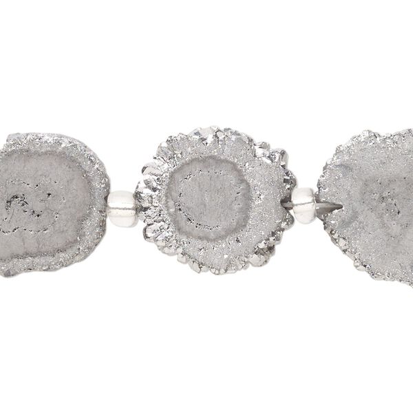 Bead, druzy agate (coated), pkg/6, electro-coated, 10-19mm machine-cut flat slab with glitter edges, B- grade. image number 0