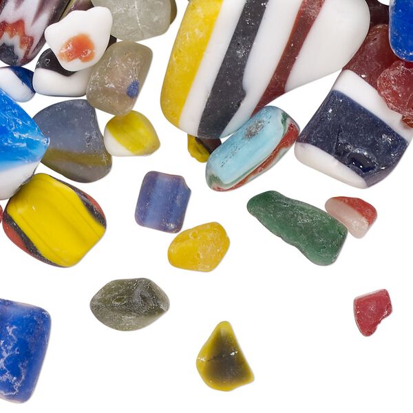 Component mix, cane and millefiori glass, mixed colors, 1mm-52x40mm undrilled mixed shapes. Sold per 3/4 pound pkg, approximately 200-400 components. image number 0