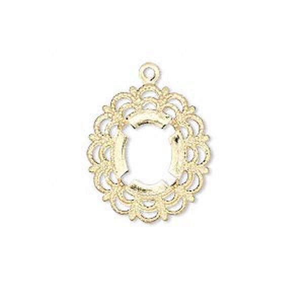Drop, gold-plated brass, 21x18mm oval with 12x10mm 4-prong oval setting. Sold per pkg of 12. image number 0