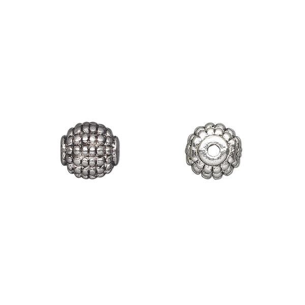 Bead, antique silver-plated "pewter" (zinc-based alloy), 8mm beaded round. Sold per pkg of 20. image number 0