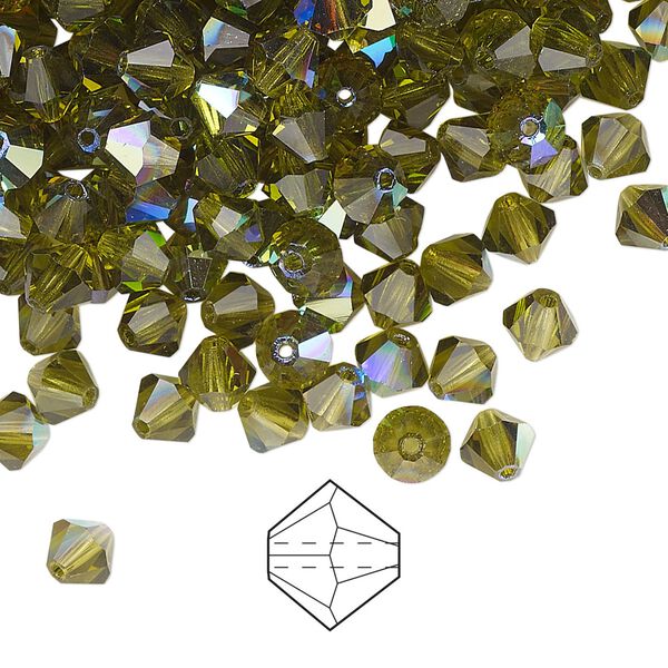 Bead 144pk olivine AB, Preciosa Czech crystal 5mm bicone image number 0