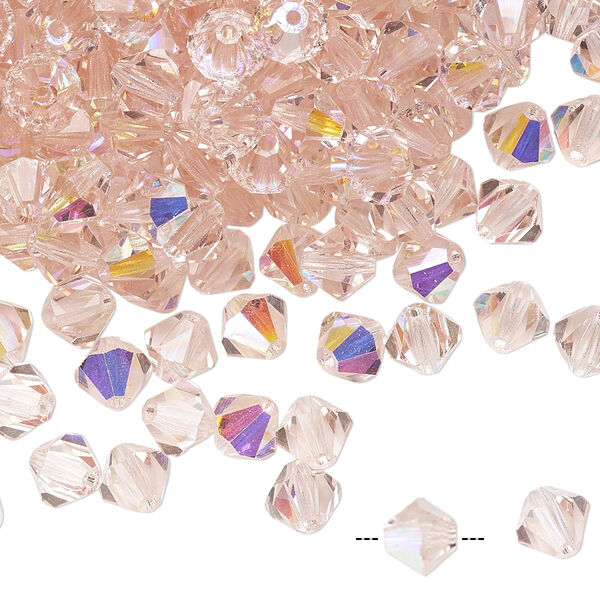 Bead 144pk light rose AB, Preciosa Czech crystal 6mm bicone image number 0
