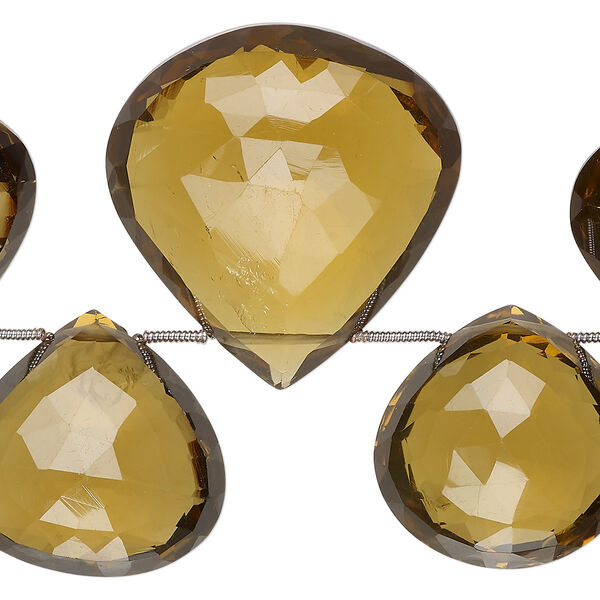 Golden quartz 1pkg11, hand-cut top-drilled faceted puffed teardrop bead 25x23mm-37x36mm image number 0