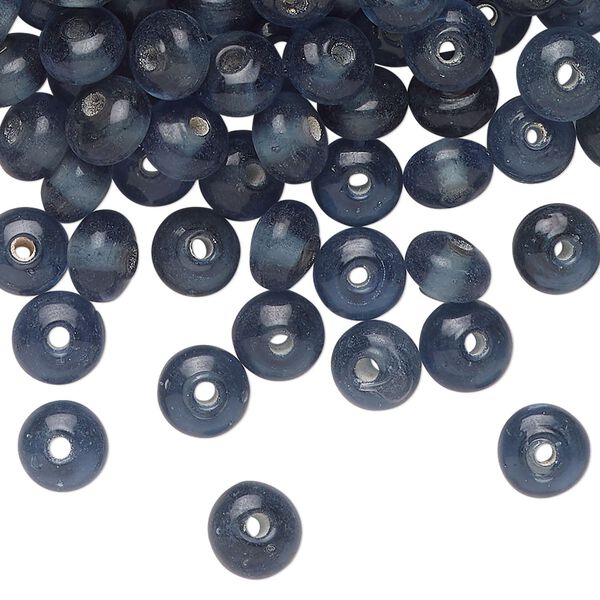 Bead, lampworked glass, translucent dark blue-grey, 7mm rondelle. Sold per 2-ounce pkg, approximately 115 beads. image number 0