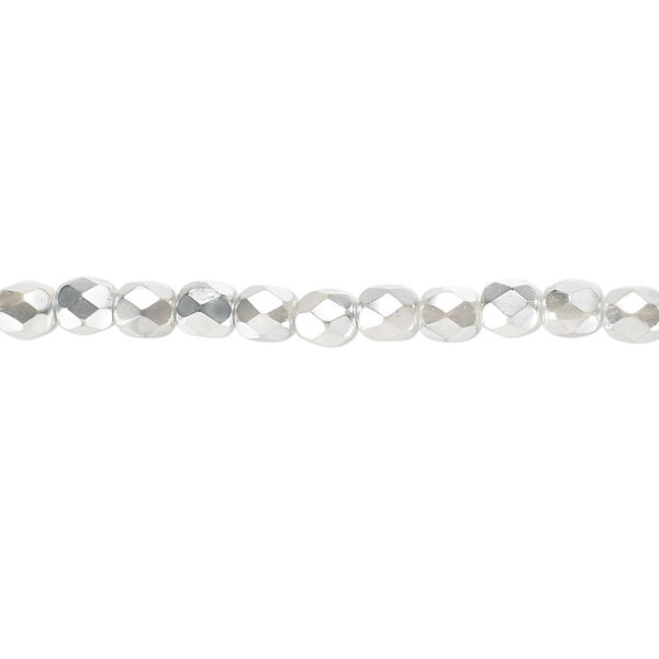 Bead, Czech fire-polished glass, metallic silver chrome, 4mm faceted round. Sold per pkg of 1,200 (1 mass). image number 0