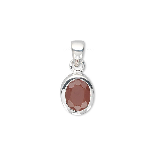 Pendant, carnelian (dyed / heated) and sterling silver, 20x10mm oval and 9x7mm faceted oval. Sold individually. image number 0