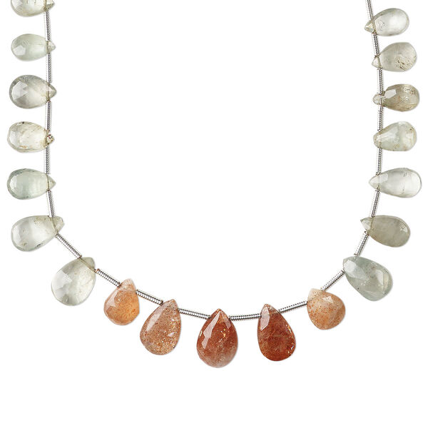 Oregon sunstone 1pkg1, hand-cut top-drilled faceted puffed teardrop bead natural 8 inch graduated 7x5mm-13x8mm image number 0