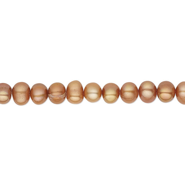 Pearl, cultured freshwater (dyed), copper, 4-5mm semi-round, C grade, Mohs hardness 2-1/2 to 4. Sold per 16-inch strand. image number 0