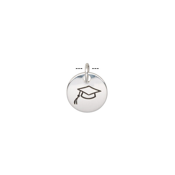 Drop, enamel and sterling silver, black, 10mm single-sided round with graduation cap and 5mm jump ring. Sold individually. image number 0