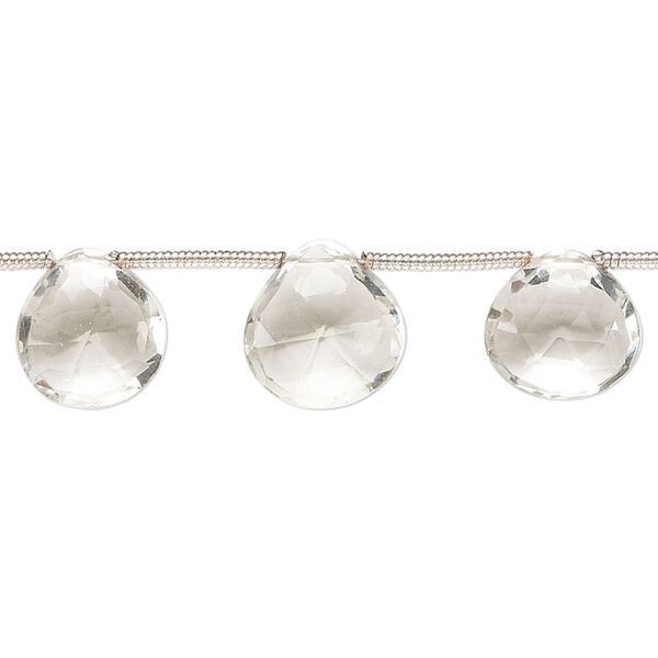 Green quartz 1pkg13, hand-cut top-drilled faceted puffed teardrop bead 10-11mm image number 0