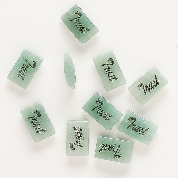 Green aventurine / enamel 1pkg10, double-sided "Trust" flat rectangle bead 12x8mm-13x9mm image number 0