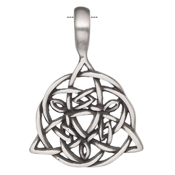Pendant, Powerful Pewter Pendants, antiqued pewter (tin-based alloy), 41x29mm single-sided Celtic knot design with 6mm hole. Sold individually. image number 0
