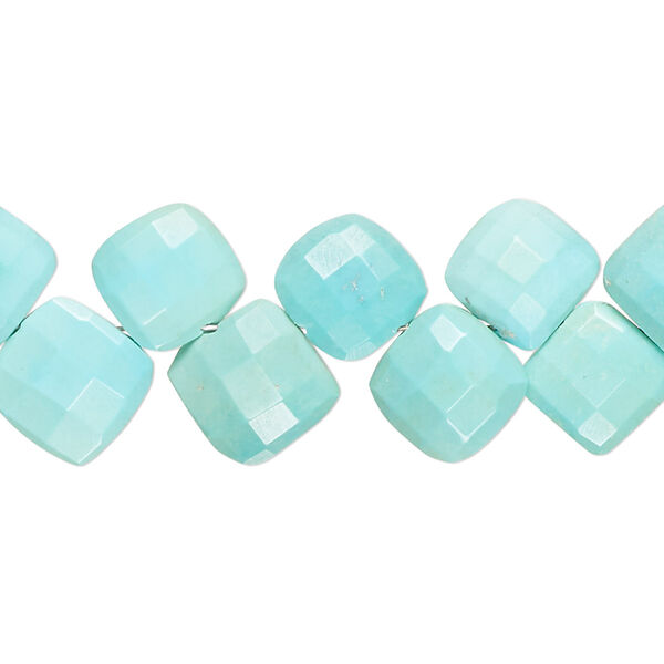 Blue-green turquoise 1pkg1, hand-cut top-drilled checkerboard faceted puffed diamond bead B grade, 8 inch 10-12mm image number 0