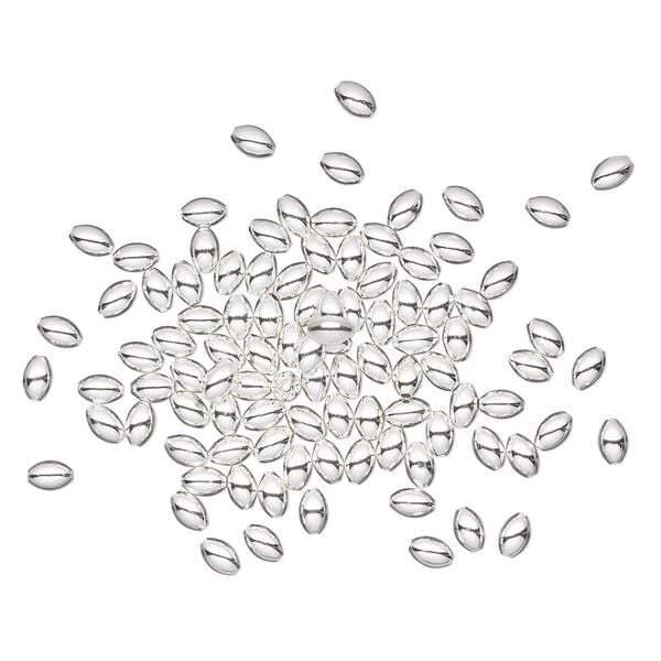 Bead, sterling silver, 5x3mm smooth oval. Sold per pkg of 100. image number 0