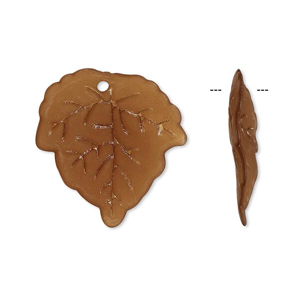 Drop, acrylic, frosted brown, 24x23mm leaf. Sold per pkg of 100. image number 0