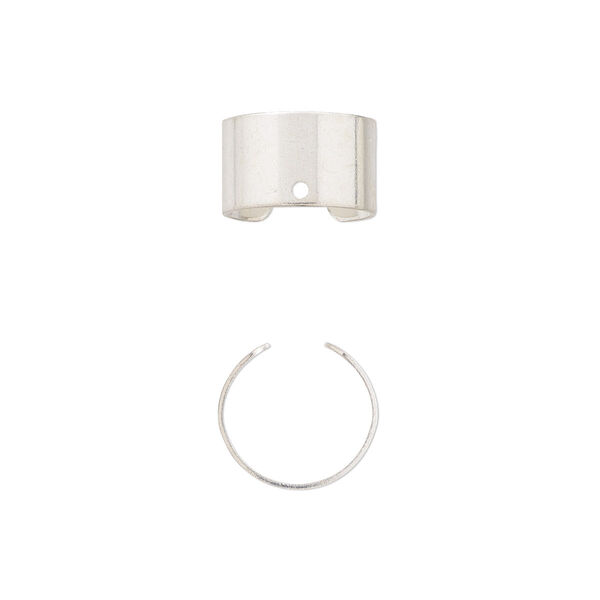 Ear cuff, silver-plated brass, 6mm with hole, adjustable. Sold per pkg of 3 pairs. image number 0