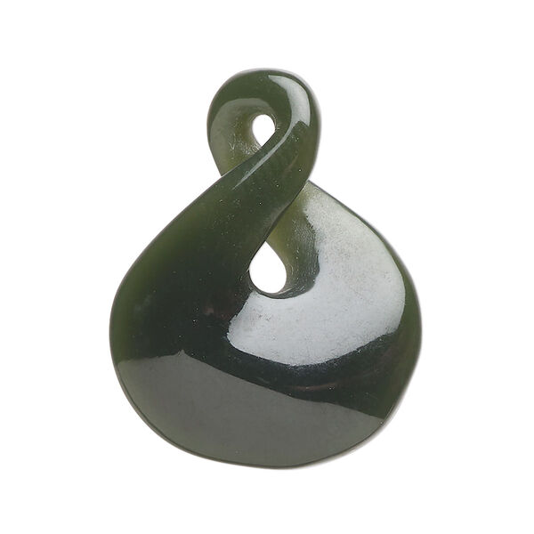 Focal, nephrite jade (natural), 32x25mm-37x26mm hand-cut double-sided infinity symbol with 2 loops, B Grade, Mohs hardness 6 to 6-1/2. Sold individually. image number 0