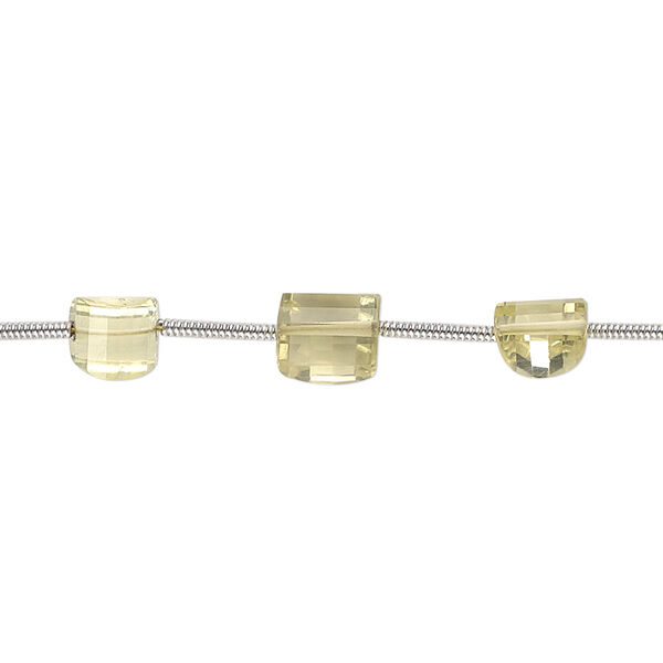 Bead, lemon quartz (heated), 5x5mm-7x6mm hand-cut faceted half barrel, B+ grade, Mohs hardness 7 to 7-1/2. Sold per pkg of 14 beads. image number 0