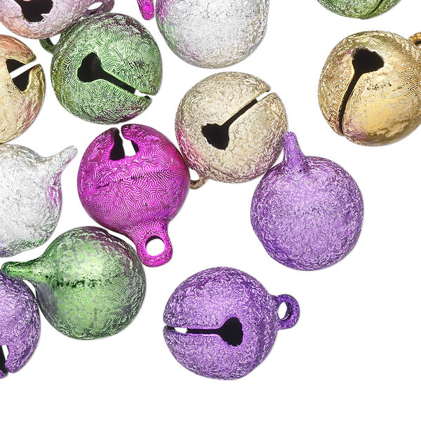 Bell mix, brass, multicolored, 12mm stardust with loop. Sold per pkg of 25. image number 0