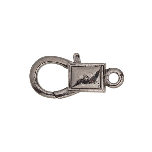Clasp, lobster claw, gunmetal-plated "pewter" (zinc-based alloy), 22x12.5mm with double-sided smooth rectangle design. Sold per pkg of 8. image number 0