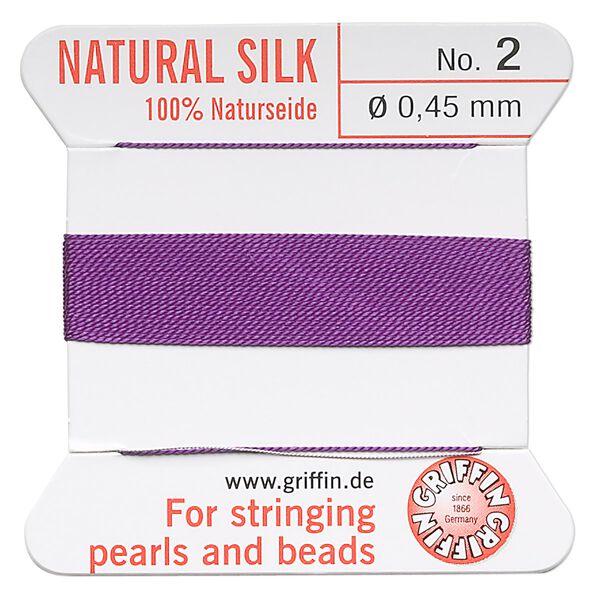 Thread, Griffin, silk, amethyst purple, size #2. Sold per 2-meter card (approximately 78 inches). image number 0