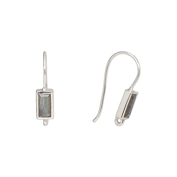 Ear wire fishhook 1pkg2 sterling silver / labradorite (natural), 16mm / 7x4mm rectangle / hand-cut / closed loop, 22 gauge 1 pair image number 0