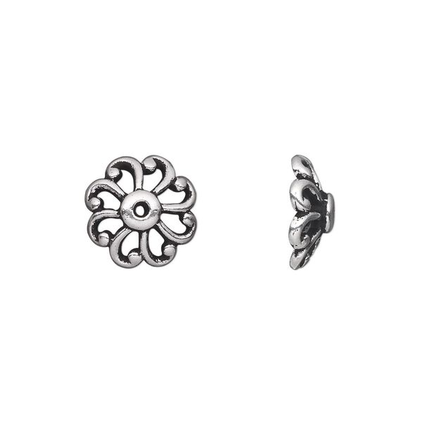Bead cap, TierraCast®, antique silver-plated pewter (tin-based alloy), 12x4.5mm round open swirl, fits 12-16mm bead. Sold per pkg of 2. image number 0