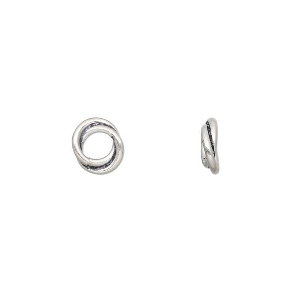 Bead, antiqued sterling silver, 9x2mm two-ring rondelle. Sold per pkg of 6. image number 0