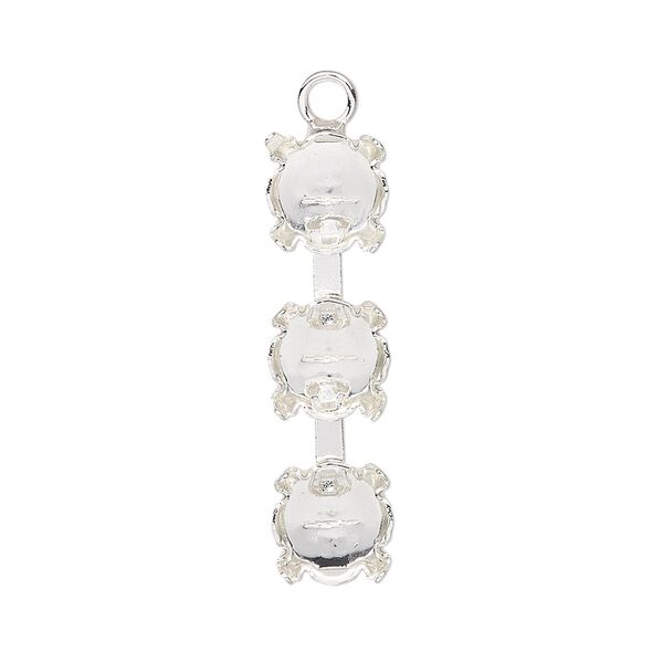 Drop, silver-finished brass, 29x8mm with cupchain and (3) SS39 4-prong rivoli settings. Sold per pkg of 2. image number 0