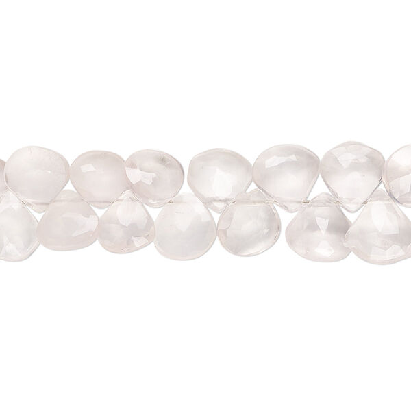 Bead, rose quartz (natural), light, 6-8mm hand-cut top-drilled faceted puffed teardrop with 0.4-1.4mm hole, B grade, Mohs hardness 7. Sold per 8-inch strand. image number 0