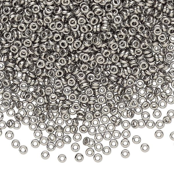 Seed bead, Miyuki, glass, pkg/250g, 2.2x1mm spacer rondelle, opaque nickel-plated, (SPR2.2-190). image number 0