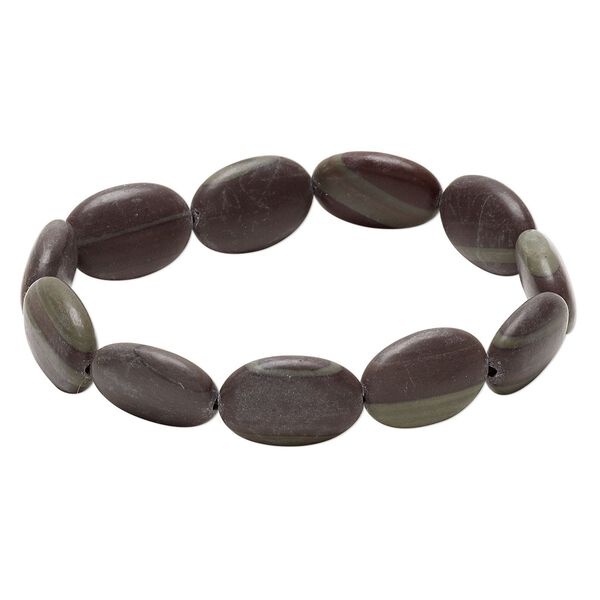 Mocha mint "jasper" 1pkg1, flat oval bead stretch bracelet natural 5.5 inch / 17x12mm-19x13mm image number 0