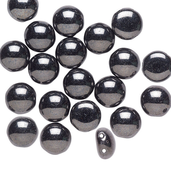 Bead, Preciosa Candy™, Czech pressed glass, opaque hematite, 8mm candy with (2) 0.8-0.9mm holes. Sold per pkg of 20. image number 0