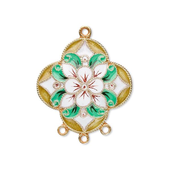 Drop, cloisonné, enamel and "vermeil," multicolored, 24.5x24mm flower with 3 loops. Sold individually. image number 0