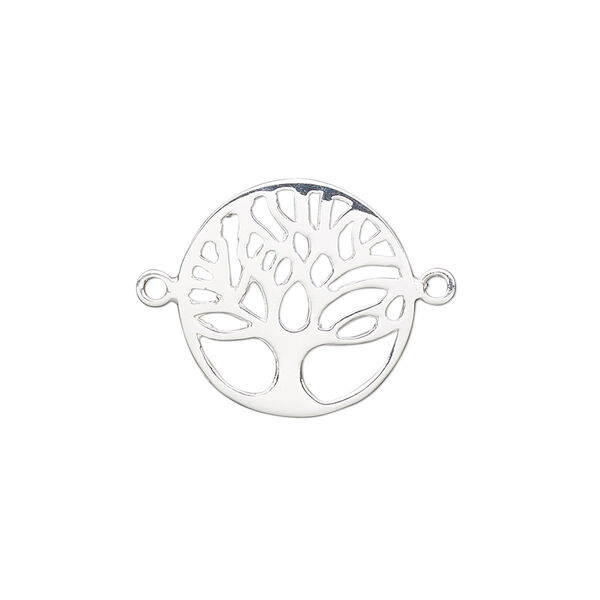 Link, sterling silver, 18mm double-sided flat round with cutout tree of life. Sold individually. image number 0