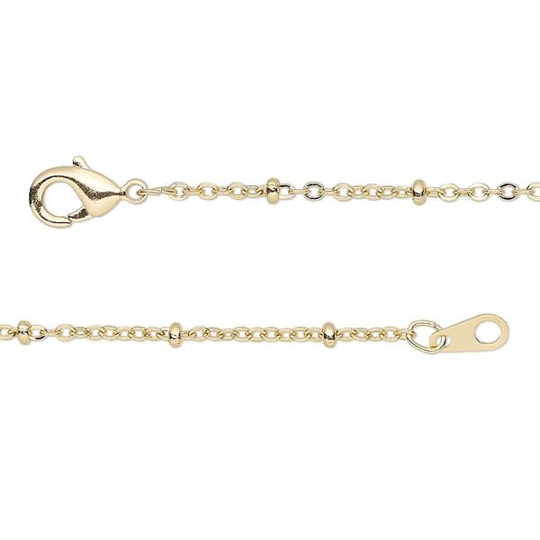 Chain, gold-finished brass, 1.5mm cable and 2x1mm rondelle, 18 inches with lobster claw clasp. Sold individually. image number 0