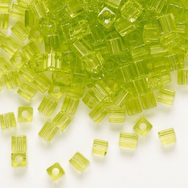 Seed bead, Miyuki, glass, pkg/25g, 3.5-3.7mm square, transparent lime (SB-143). image number 0