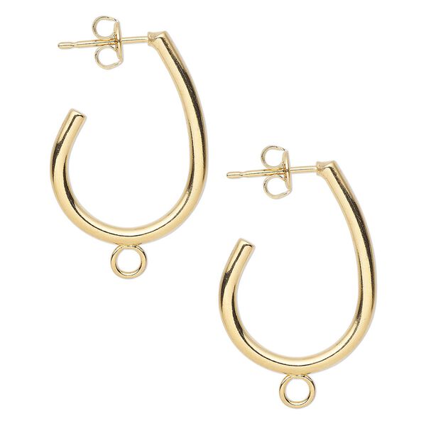 Earring hoop 1pkg100 gold-plated, 25x17mm 0.75 teardrop / closed loop / earnuts, 20 gauge carbon steel / stainless steel 50 pair image number 0