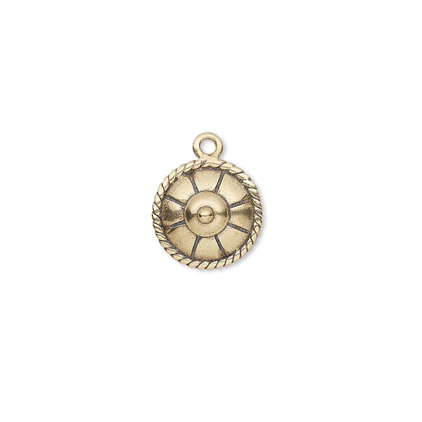 Drop, antiqued brass, 12mm single-sided domed round with rope design. Sold per pkg of 4. image number 0