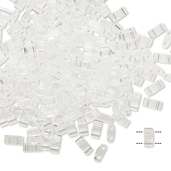 Seed bead, TILA®, glass, pkg/250g, 5x2.3mm half tila rectangle, transparent crystal clear, (HTL-131). image number 0