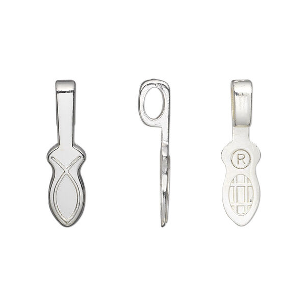 Bail, Aanraku®, glue-on, silver-plated "pewter" (zinc-based alloy), 21x6mm with 11x6mm fish flat base. Sold per pkg of 25. image number 0