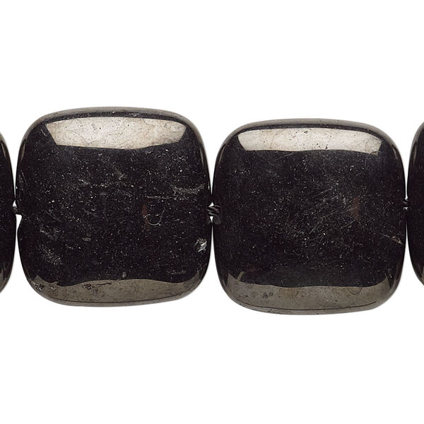 Bead, jet (natural), 20x20mm hand-cut puffed square, A- grade, Mohs hardness 2-1/2 to 4. Sold per 8-inch strand. image number 0