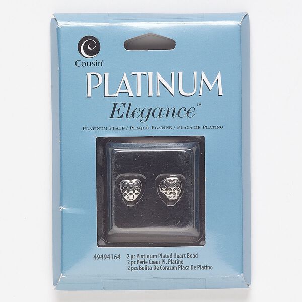 Bead, lacquer and platinum-plated copper, 8.5mm heart with cutout design. Sold per pkg of 2. image number 0