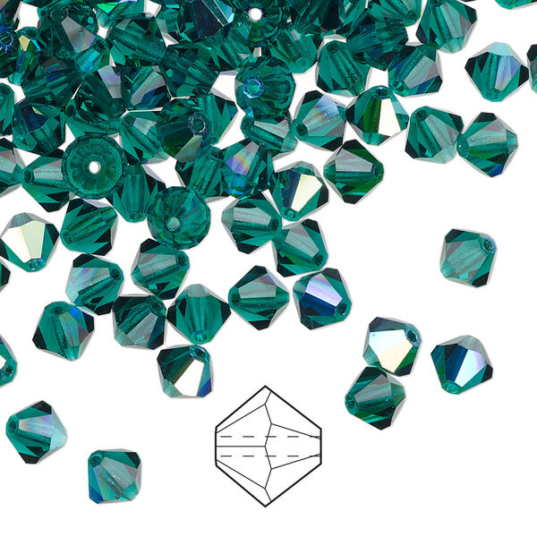 Bead 24pk emerald AB, Preciosa Czech crystal 5mm bicone image number 0