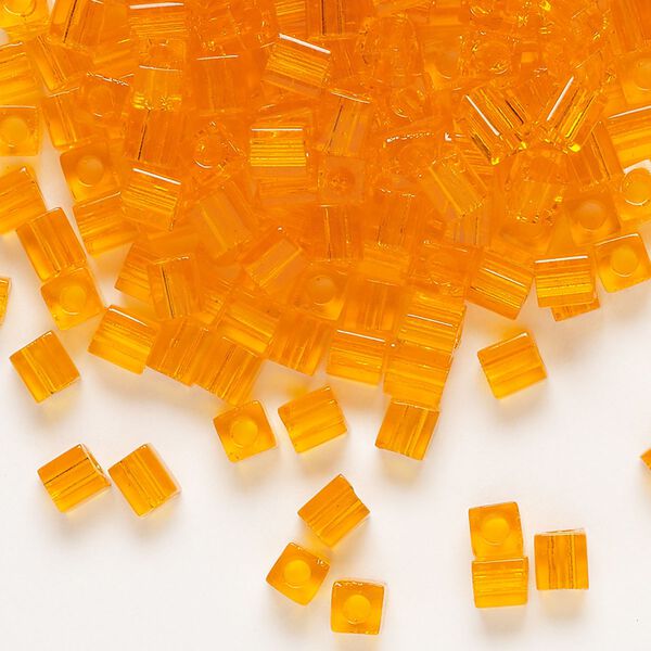 Seed bead, Miyuki, glass, pkg/250g, 3.5-3.7mm square, transparent orange (SB-138). image number 0