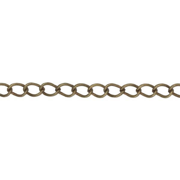 Chain 1pk1 antique brass-plated steel, 3.5mm lightweight curb, pkg of 5 meters. image number 0