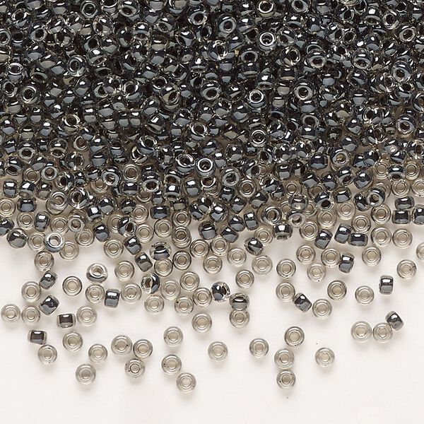 Seed bead, Miyuki, glass, pkg/25g, #11 rocaille, translucent steel-lined luster crystal clear (RR-2276). image number 0
